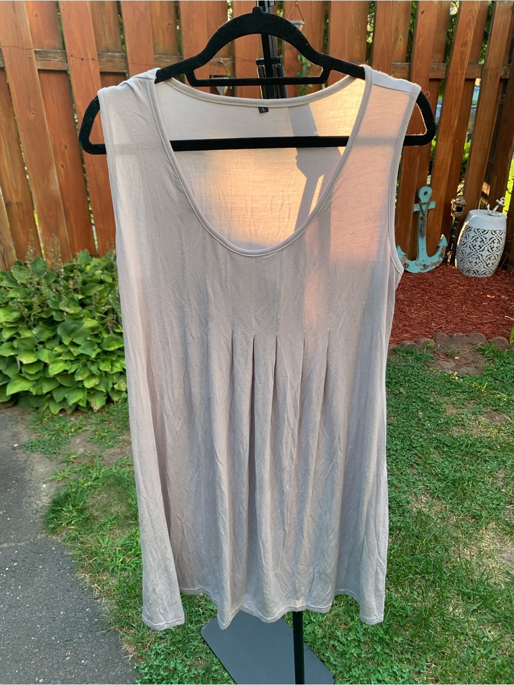 Sleeveless Light Gray Midi Dress with Front Pleats